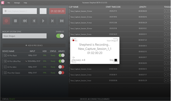 Faceware Technologies Reveals Shepherd Mocap Sync Software